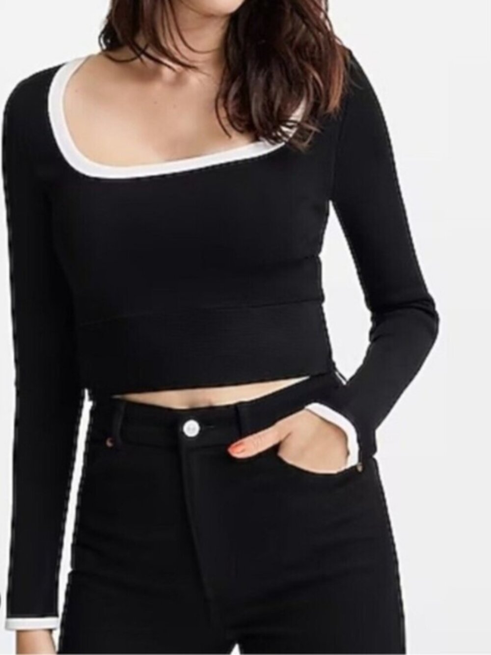 Express  Women´s Black Long  Sleeve Cropped Sweater Large Top